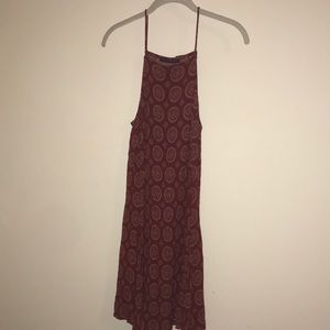 Red/maroon dress with yellow detailing